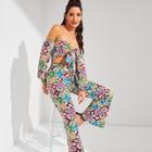 Shein Knot Front Allover Print Top & Pants Co-ord