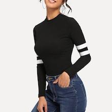 Shein Mock-neck Ribbed Knit Skinny Tee