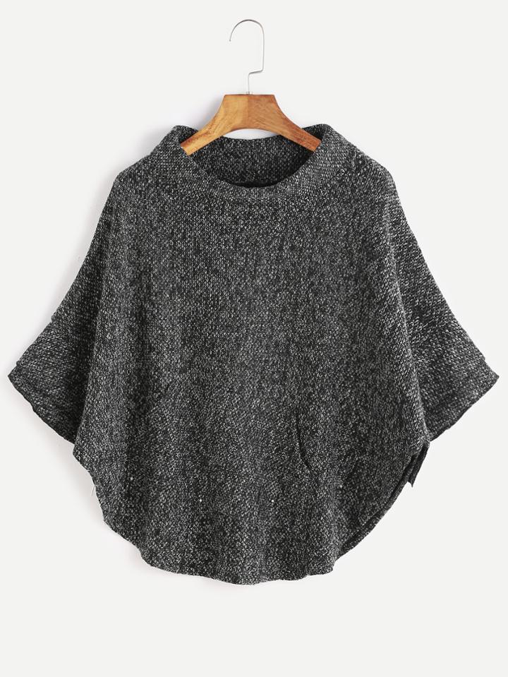 Shein Dark Grey Turtleneck Poncho Sweater