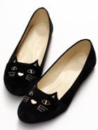 Shein Black Cat Print Round Toe Flats