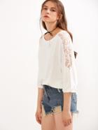 Shein White Crochet Insert Hollow Out T-shirt