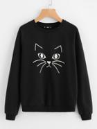 Shein Cat Print Raglan Sleeve Sweatshirt
