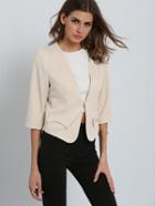 Shein Beige 3/4 Sleeve Pockets Slim Blazers
