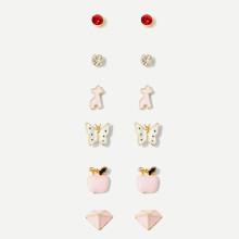 Shein Apple & Butterfly Stud Earrings 6pairs