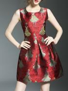 Shein Red Character Jacquard A-line Dress