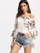 Shein Bardot Flute Sleeve Floral Print Blouse