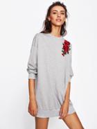 Shein 3d Rose Applique Heathered Longline Sweatshirt