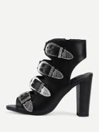 Shein Buckle Design Side Zipper Pu Pumps