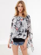 Shein Ink Painting Print Open Shoulder Kaftan Top