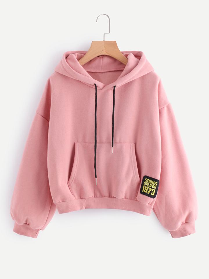 Shein Drop Shoulder Patch Detail Hoodie