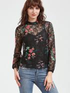 Shein Black Flower Embroidered Lace Top With Cami