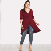 Shein Plus Overlap Front Dip Hem Longline Tee