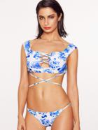 Shein Blue Floral Print Criss Cross Bikini Set