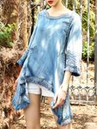 Shein Fringe Embroidered Mesh Denim Dress