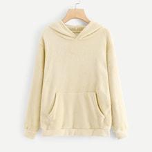 Shein Kangaroo Pocket Solid Teddy Hoodie