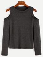 Shein Dark Grey Open Shoulder Knit T-shirt