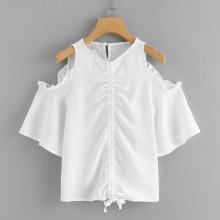 Shein Open Shoulder Drawstring Front Top
