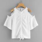 Shein Open Shoulder Drawstring Front Top