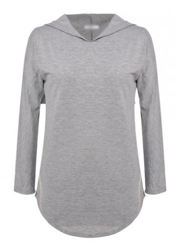 Rosewe Hooded Collar Curved Hem Grey Sweats