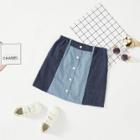 Shein Girls Two Tone Button Up Denim Skirt