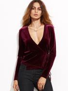 Shein Plunging V-neckline Velvet Wrap Top