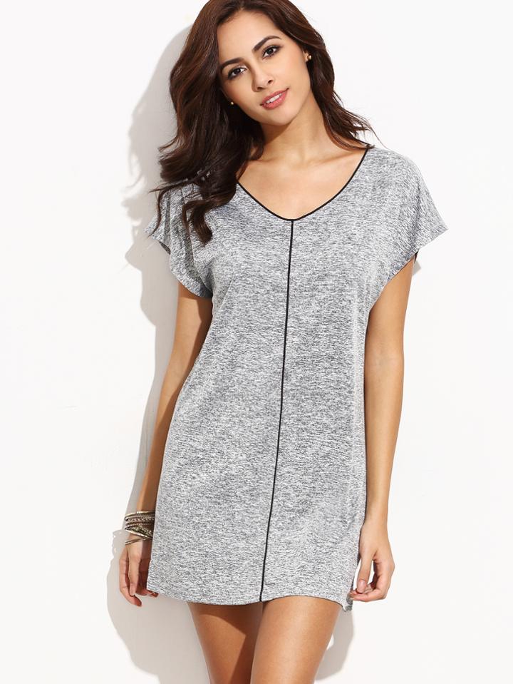 Shein Heather Grey Contrast Piping Shift Dress