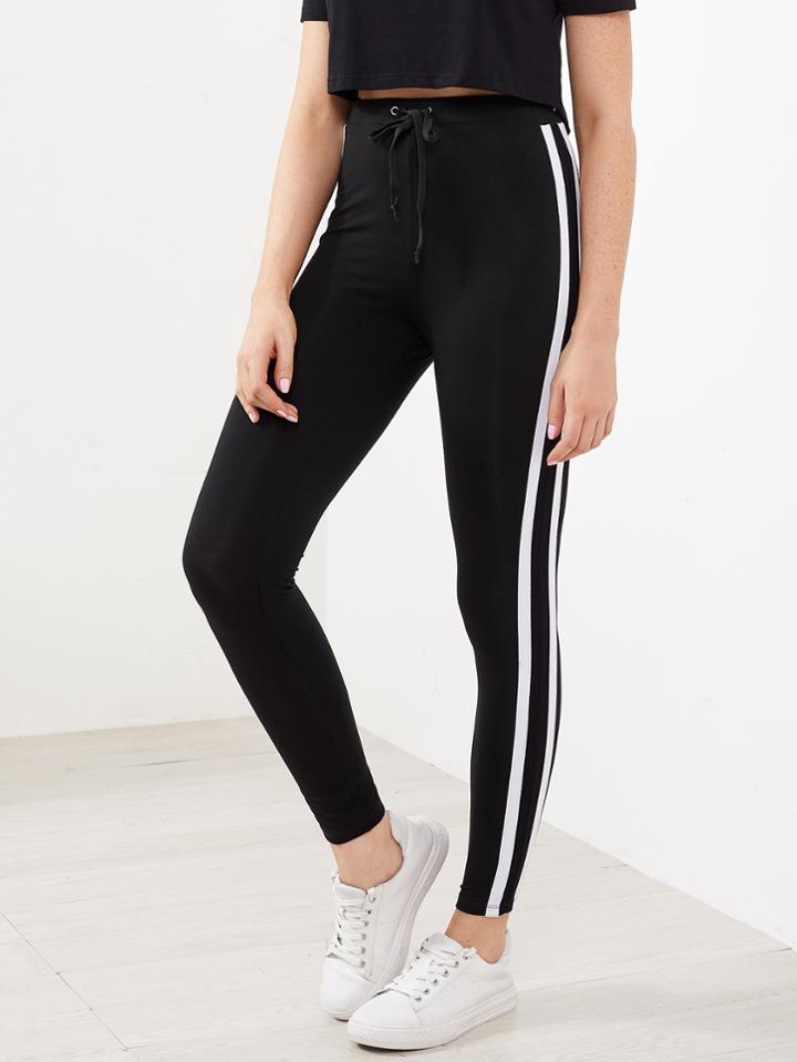 Shein Drawstring Waist Side Striped Leggings