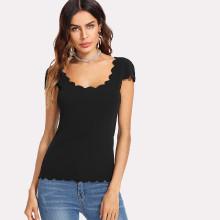 Shein Scallop Trim Solid Tee