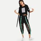 Shein Crop Hooded Top With Zip Mesh Pants