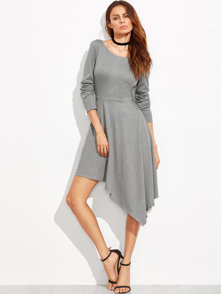 Shein Heather Grey Long Sleeve Asymmetric Dress