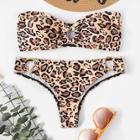 Shein Random Leopard Ring Detail Bandeau Bikini Set
