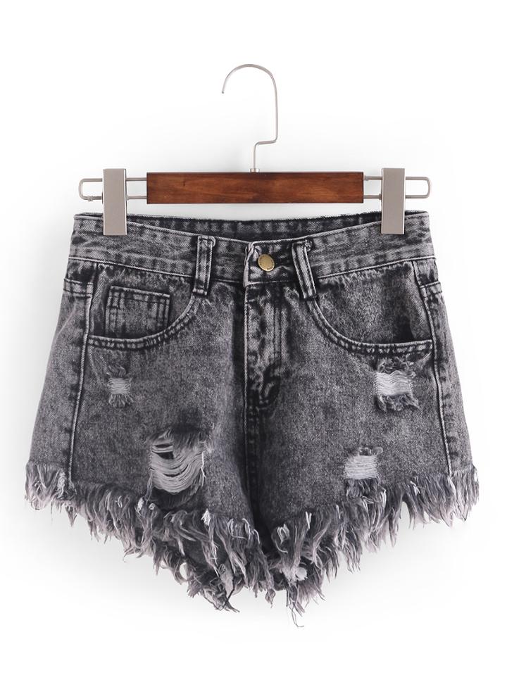 Shein Raw Hem Grey Denim Shorts