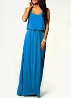 Rosewe Vogue Blue Round Neck Tank Pattern Maxi Dress