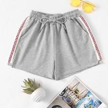 Shein Letter Tape Side Marled Shorts