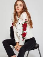 Shein 3d Flower Patch Topstitch Detail Frayed Jacket