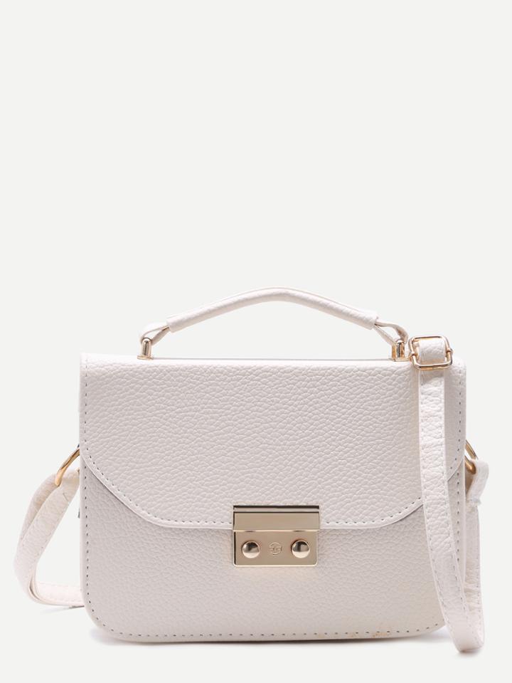 Shein White Pebbled Pu Box Handbag With Strap