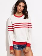 Shein White Striped Drop Shoulder Ringer Sweatshirt