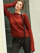 Shein Burgundy Ribbed Knit Asymmetric High Neck Sweater