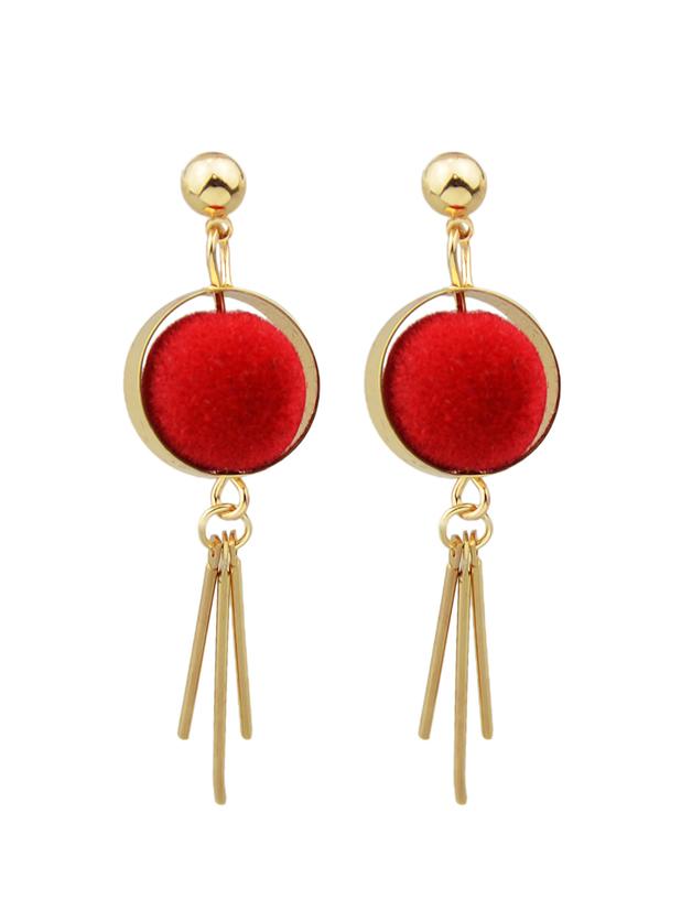 Shein New Model Red Ball Long Spike Earrings
