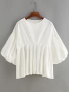 Shein White Lantern Sleeve Ruched Loose Blouse