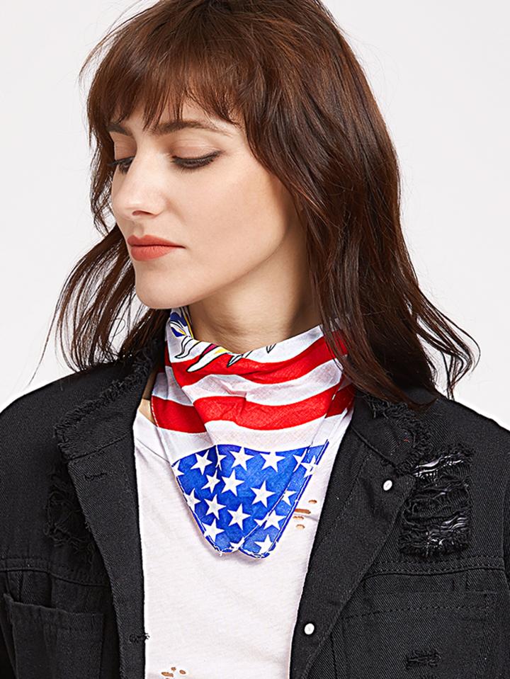 Shein Eagle And Flag Print Square Scarf