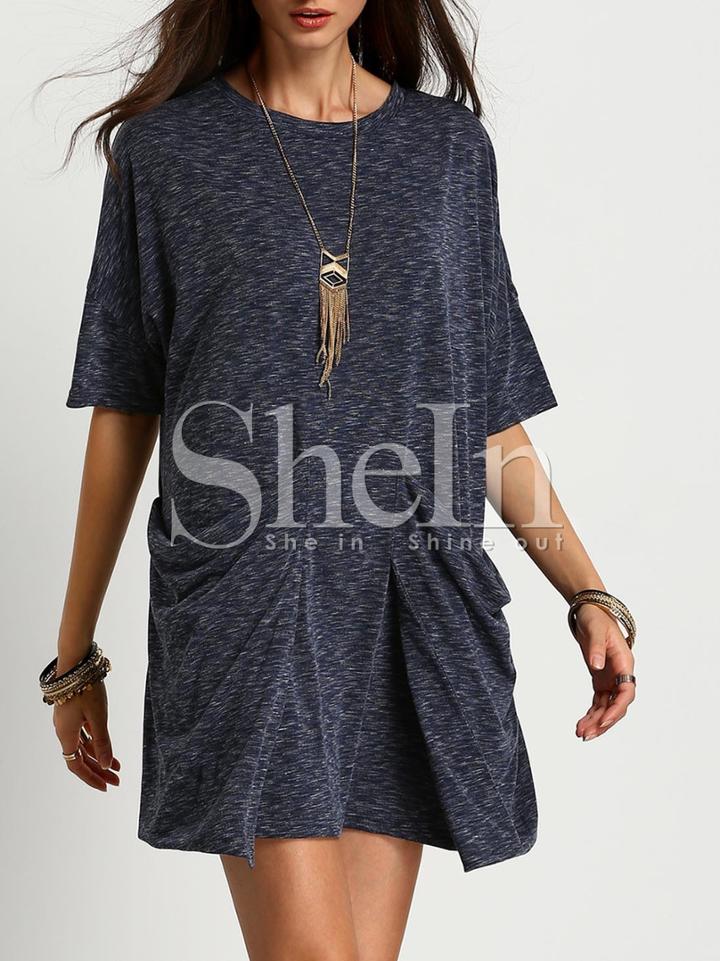 Shein Navy Crew Neck Pockets Shift Dress