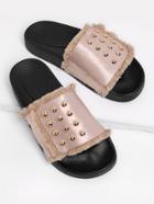 Shein Studded Raw Trim Slip On Sandals