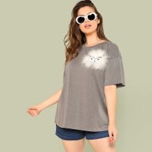 Shein Plus Contrast Faux Fur Fox Tee