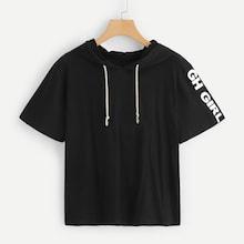 Shein Letter Print Sleeve Hoodie Top
