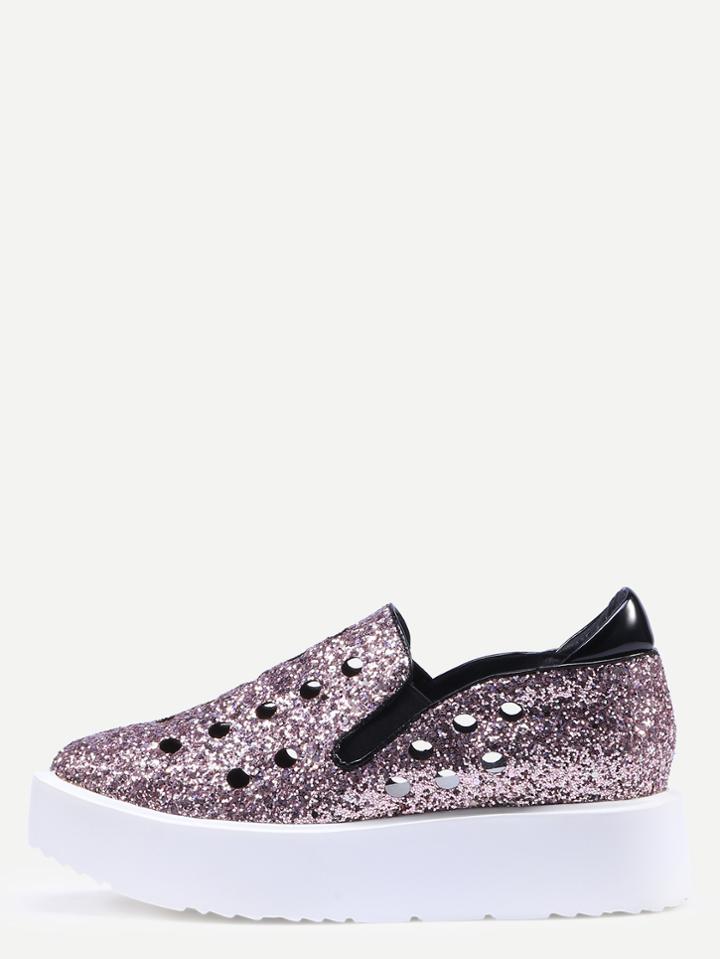 Shein Round Toe Sequin Hollow Flatform Slip-on Sneakers