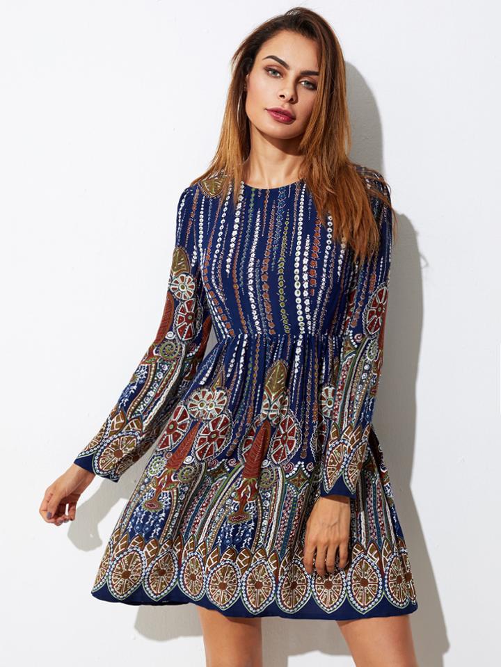 Shein Ornate Print Smock Dress