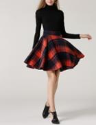 Shein Color-block Plaid Flare Skirt