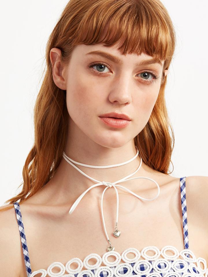 Shein White Heart Pendant Wrap Choker Necklace