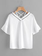 Shein Criss Cross V Neckline Frill Cuff Blouse